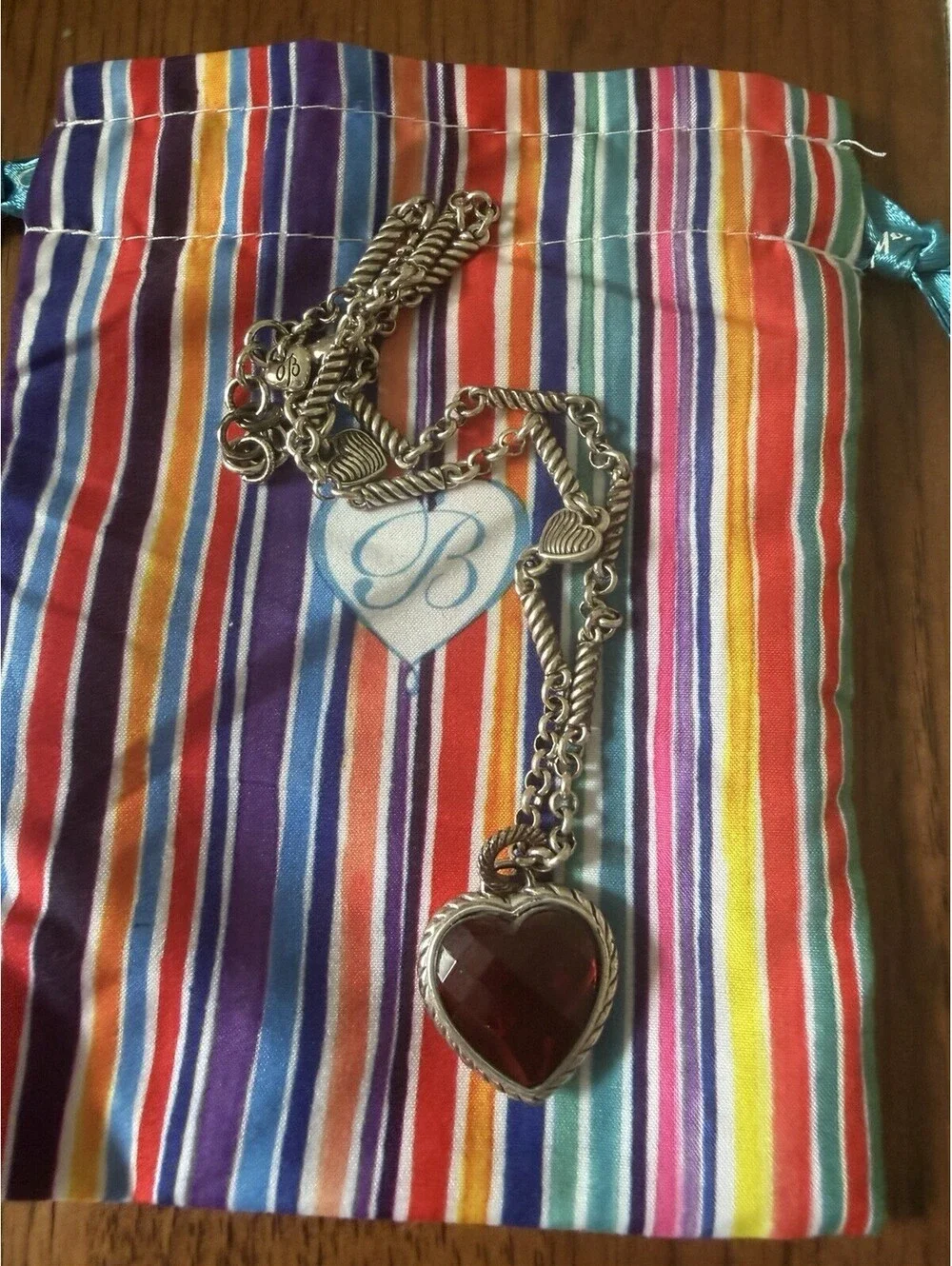 Brighton Reversible Heart Pendant  Silver Tone Red Heart Necklace